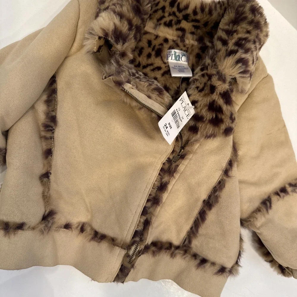 The Children's Place Girls Coat 24 Months Winter Leopard Faux Fur‎ Lined NWT